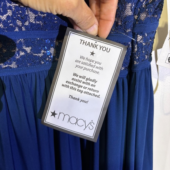 Nightway Women's Blue Lace Solid Sleeveless Halter Full-Length Dress NWT - Picture 3 of 10